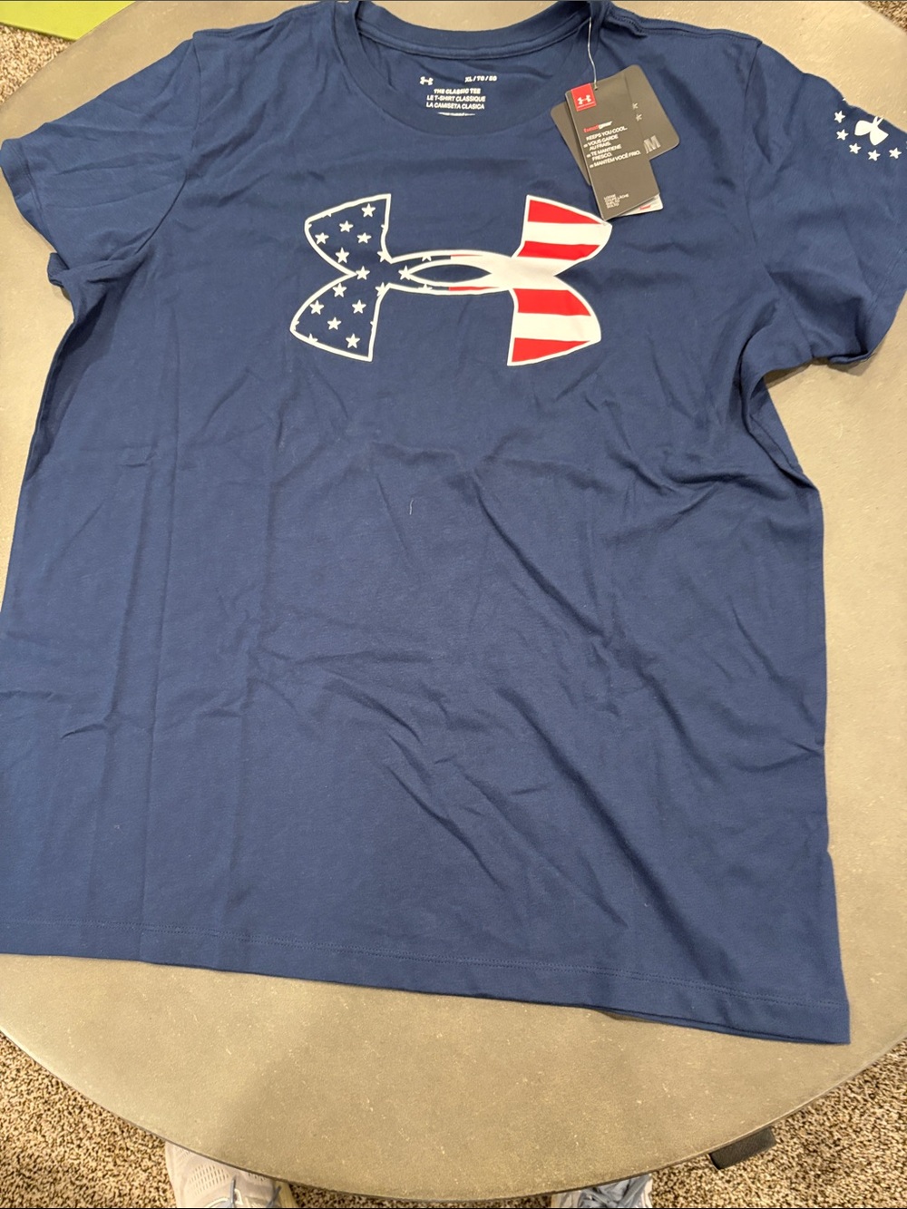 Under Armour Navy Short-Sleeve Tee with American Flag Logo women's XL
